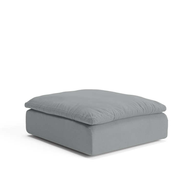 Powder gray sink-down ottoman with cushioned top and fabric base (variant color)
